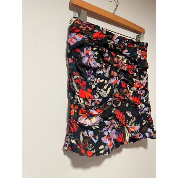 Zara High Waisted Mini Skirt Black & Red Floral Print Ruffles Viscose Sz Medium - Picture 7 of 11